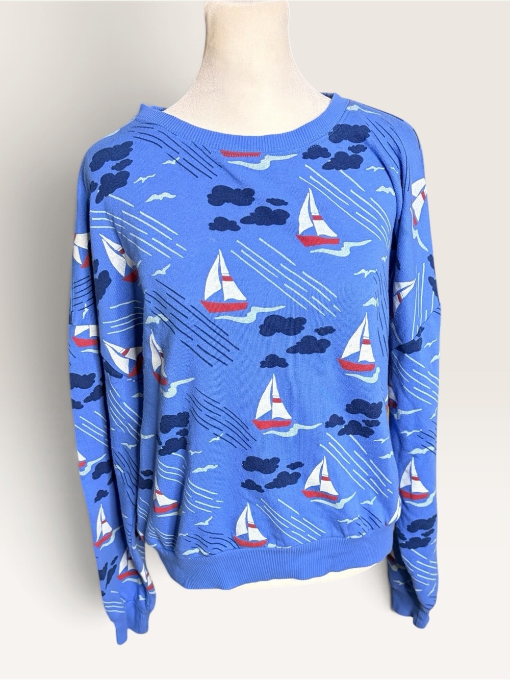 Wildfox Light Blue Sailboat Print Pullover Sweatshirt
